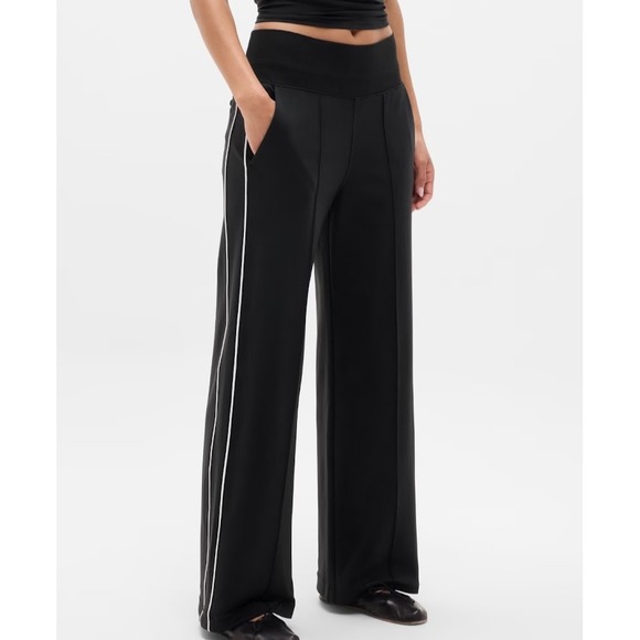 Athleta Pants - Athleta Size S Tall Venice High Rise Track Stripe Pants Black Wide Leg 854424-00